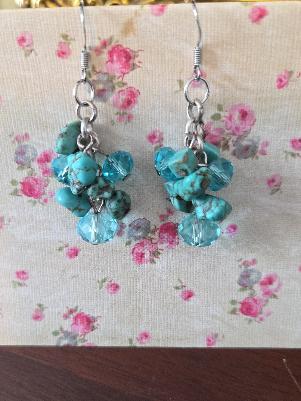 Turquoise And Blue Crystal Bead Cluster Drop Earrings - Women Jewelry